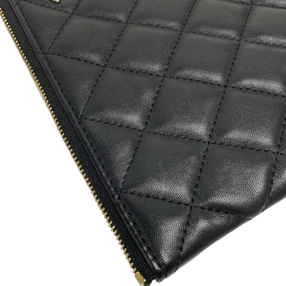 CHANEL Matelasse Black Lambskin Clutch Bag Gold Hardware