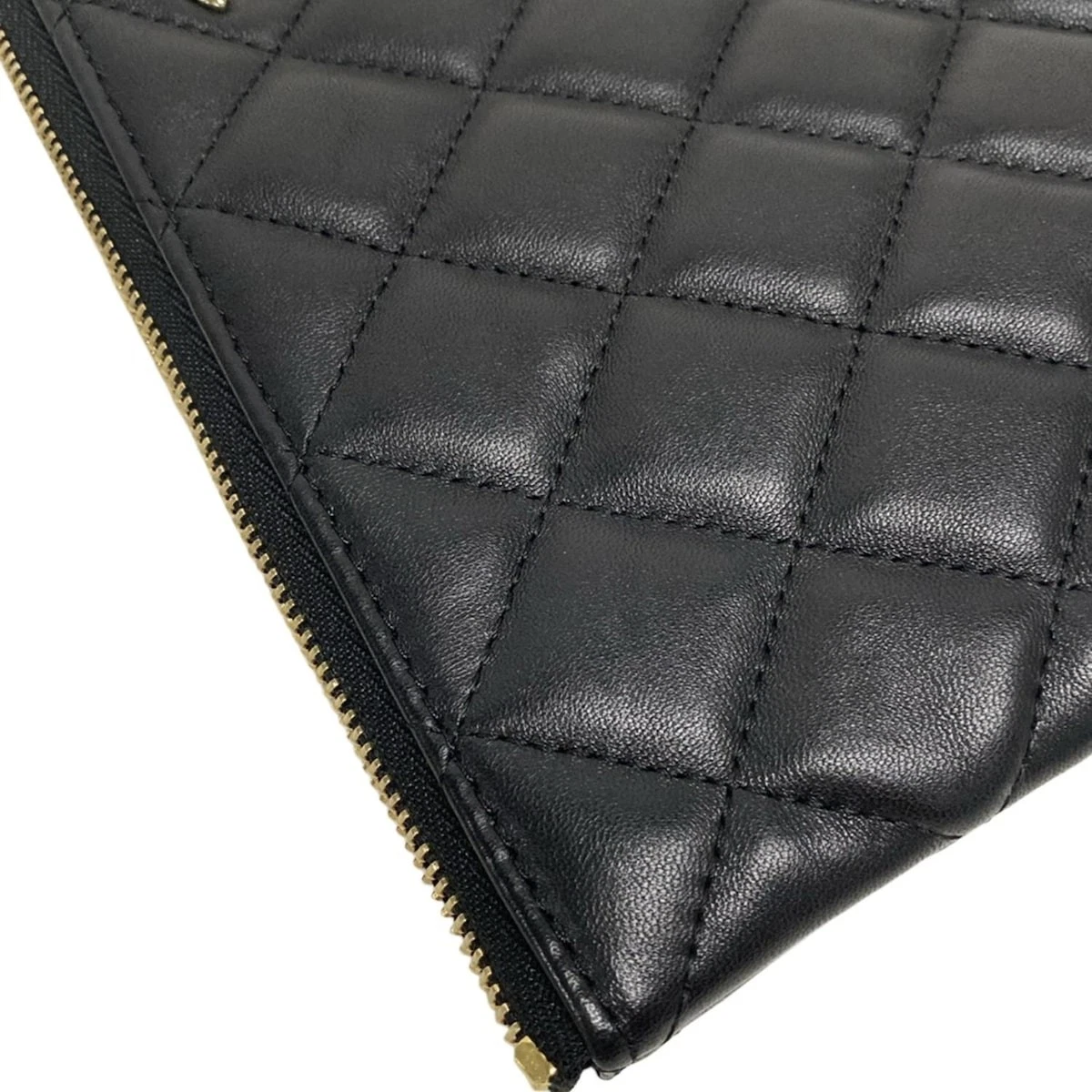 CHANEL Matelasse Black Lambskin Clutch Bag Gold Hardware