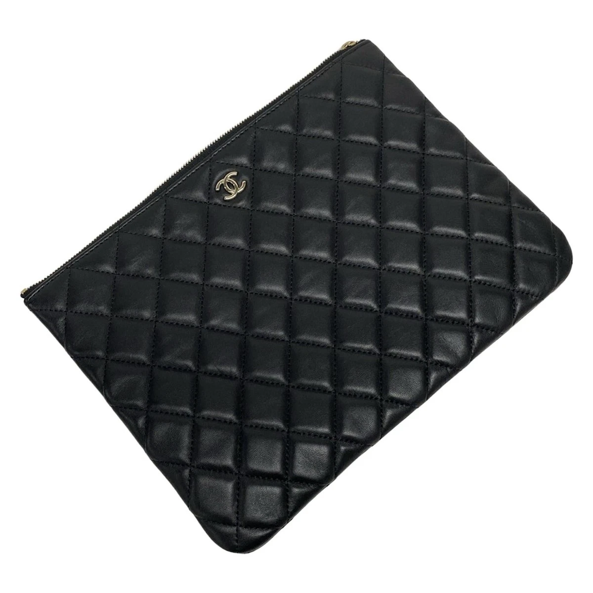 CHANEL Matelasse Black Lambskin Clutch Bag Gold Hardware