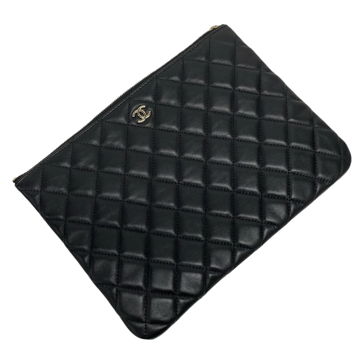 CHANEL Matelasse Black Lambskin Clutch Bag Gold Hardware