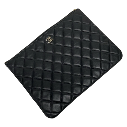 CHANEL Matelasse Black Lambskin Clutch Bag Gold Hardware