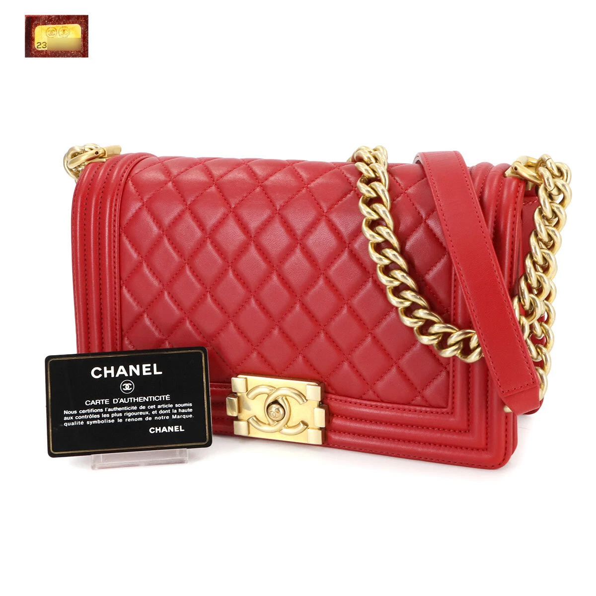CHANEL BOY CHANEL Chain Shoulder Bag Leather Red Purse