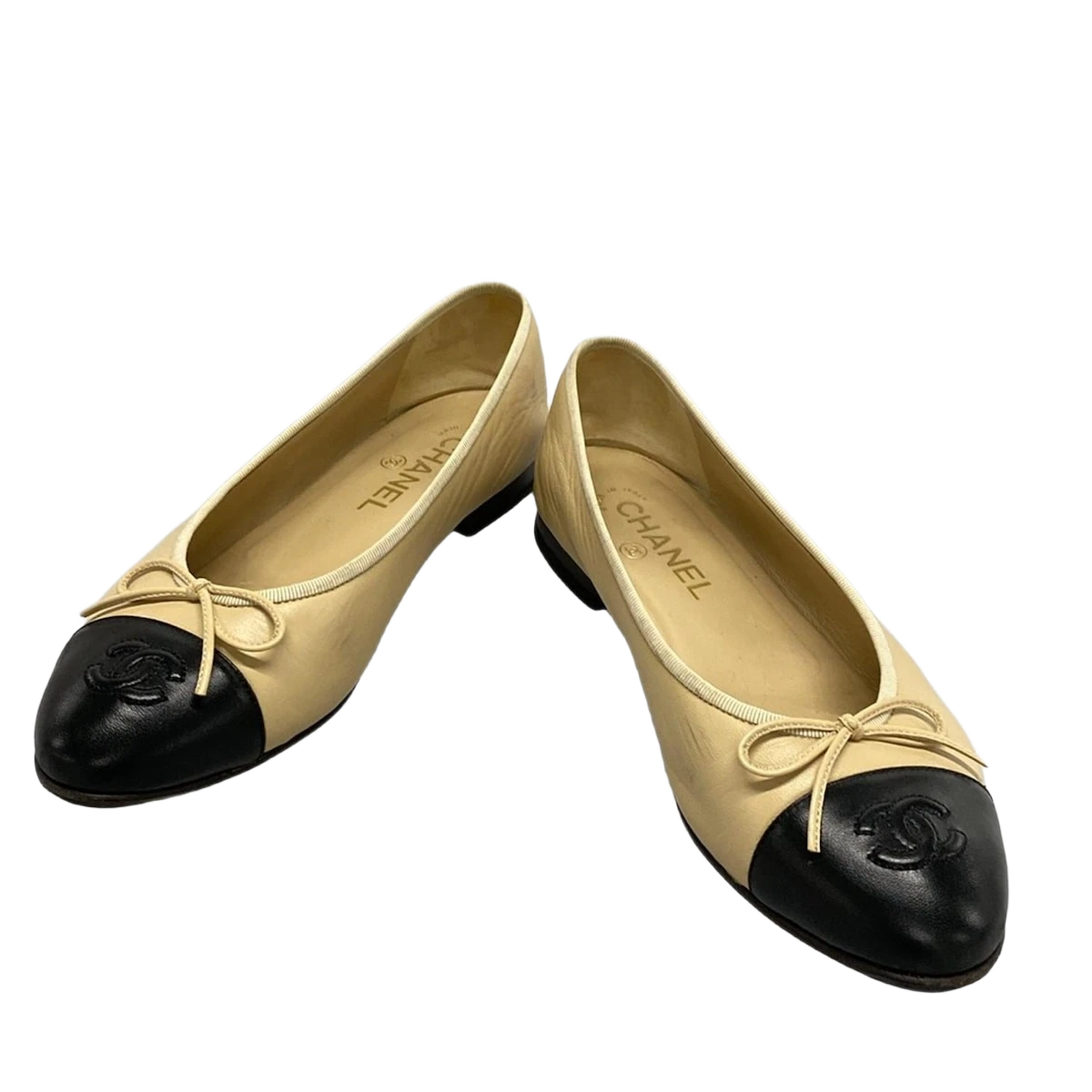 CHANEL Beige Black Lambskin Women's Shoes