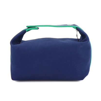 HERMES Bride a Brac GM Hand Bag Toile H Blue Marine Green Pouch