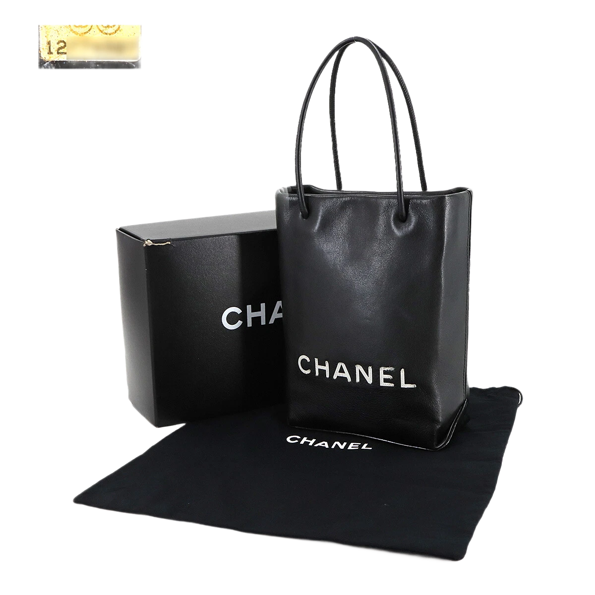 CHANEL Essential Tote Bag Leather Black White Purse