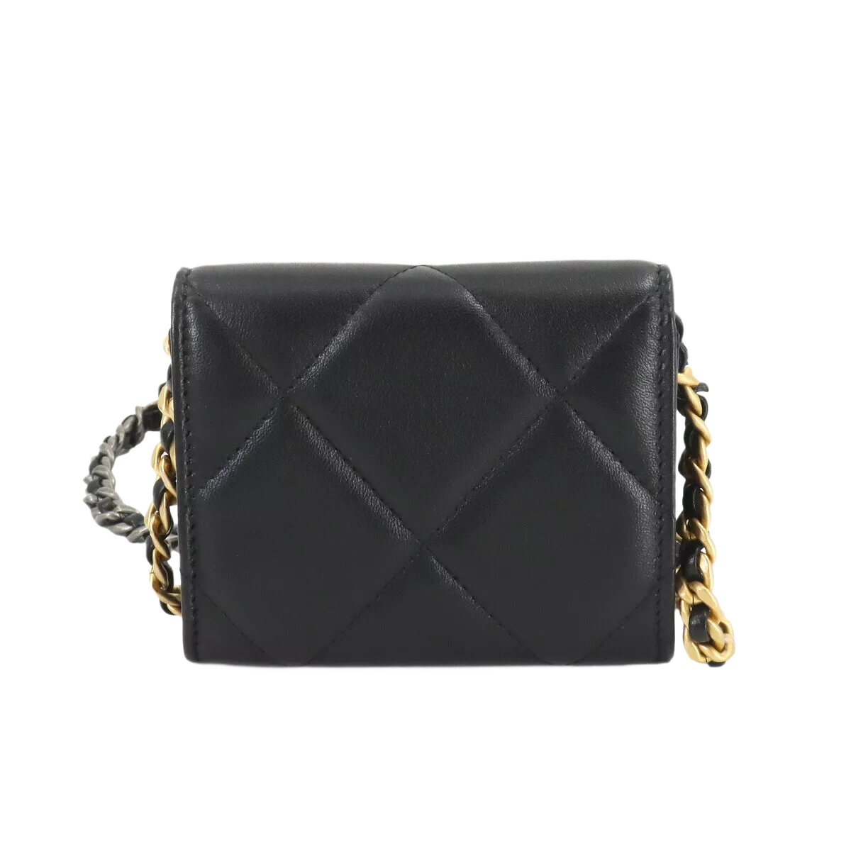CHANEL 19 Flap Coin Purse Chain Coin Case Leather Black