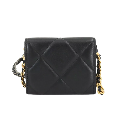 CHANEL 19 Flap Coin Purse Chain Coin Case Leather Black
