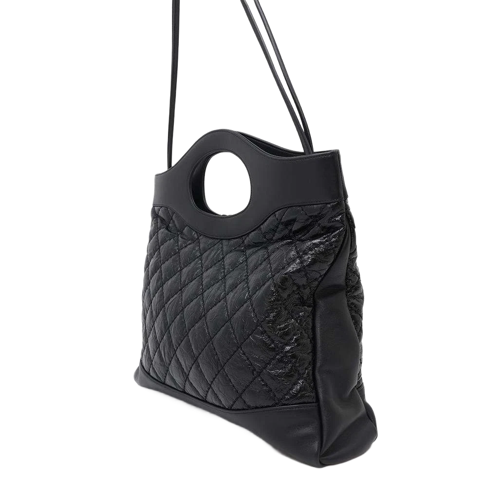 CHANEL CHANEL31 2-WAY Handbag Size Large Crumple Calf Leather Black