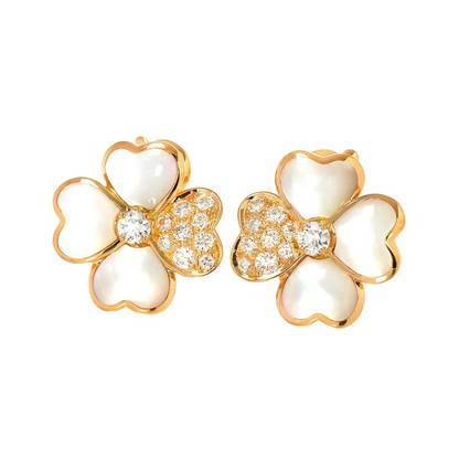 Van Cleef Arpels Cosmos Diamond Mother of Pearl SM Earrings Pierced 18K PG 750 90276174