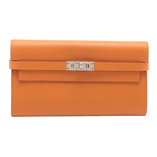 Hermès Kelly Wallet Veau Epsom Wallet Orange x Pink Silver Metal D Stamp
