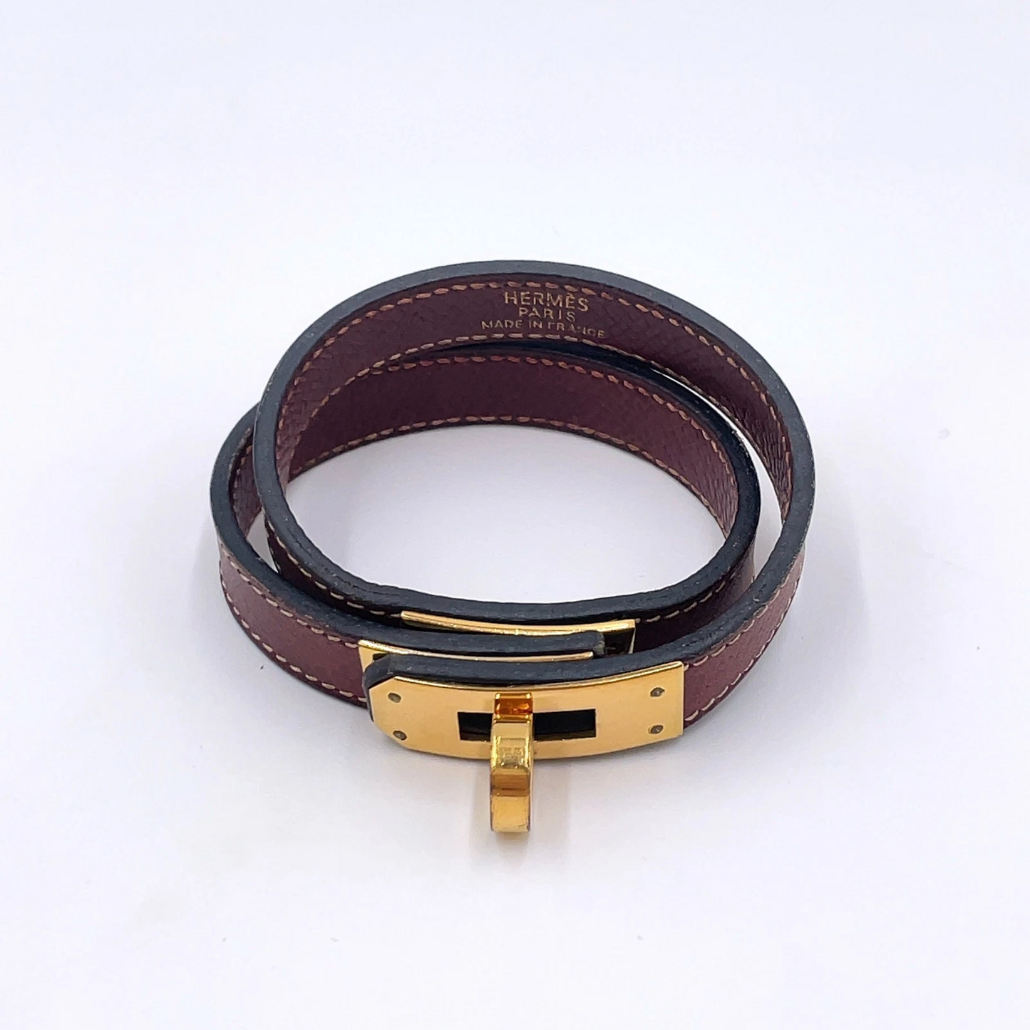 Hermès Kelly Double Tour Bracelet Maroon Epsom Calfskin GHW