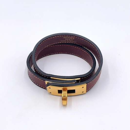 Hermès Kelly Double Tour Bracelet Maroon Epsom Calfskin GHW