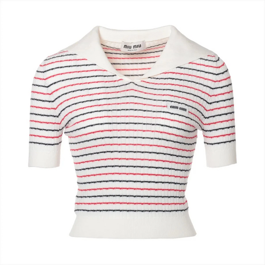 Miu Miu 22 Years Cotton Short Sleeve Knitwear 36 Ladies' White
