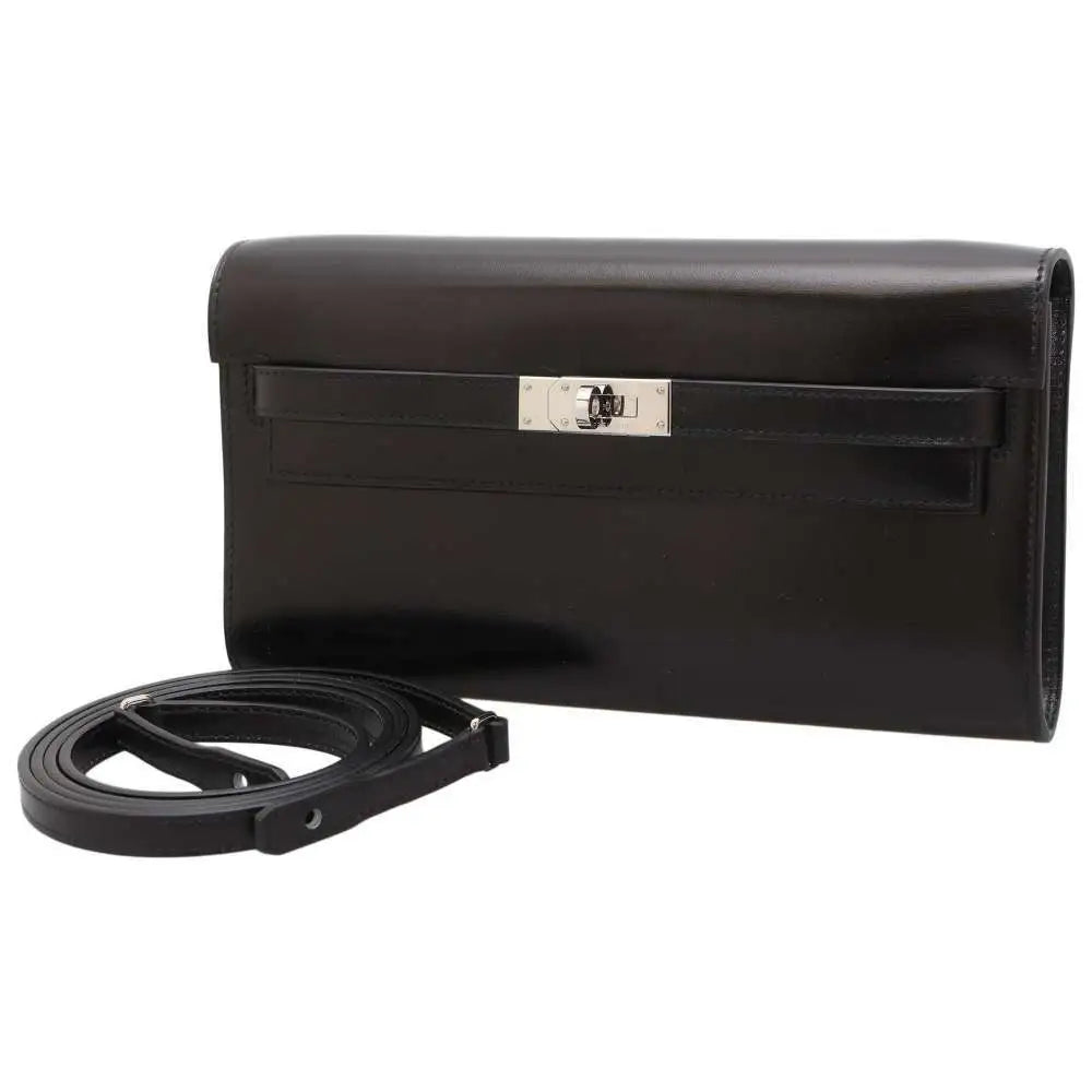 HERMES Kelly Wallet Long to Go Box Calf Leather Black