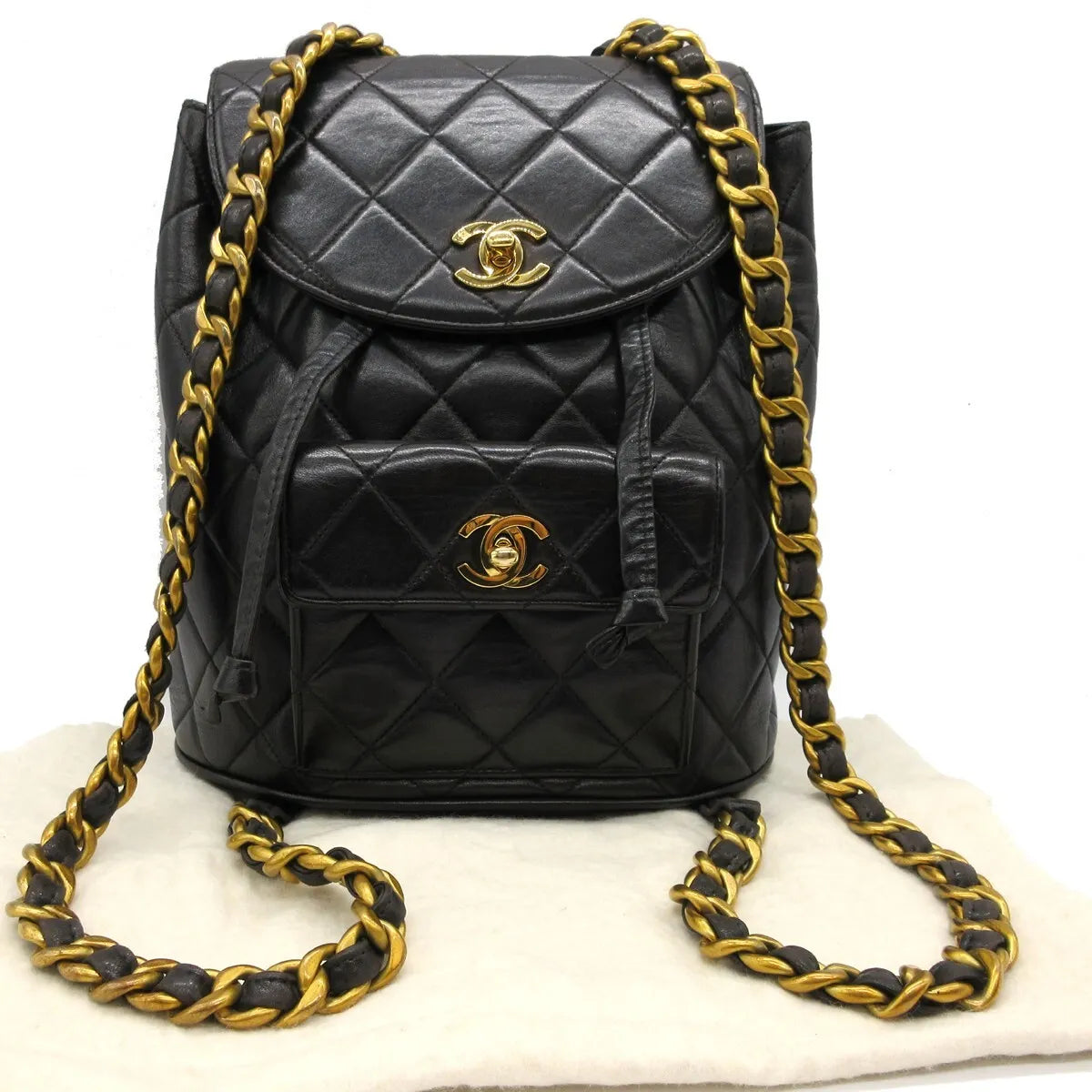 Authentic CHANEL CC Logo Matelasse Chain Backpack Bag