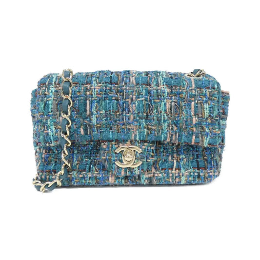 Authentic CHANEL 69900 Shoulder Bag in Blue Multicolor Tweed