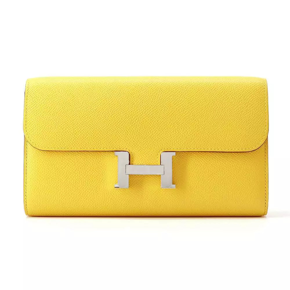 Authentic Hermes Constance to Go Wallet in Epsom Leather, Jaune de Naples