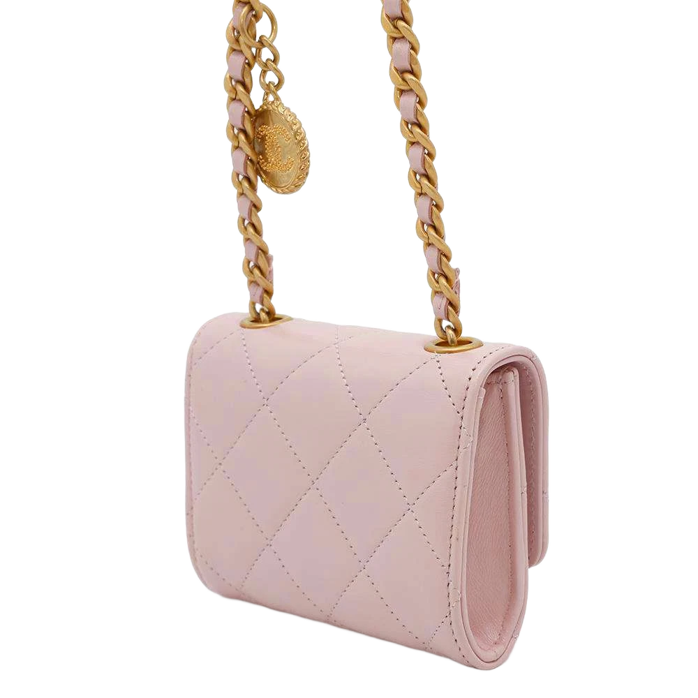 CHANEL Matelasse Chain wallet Leather Pink