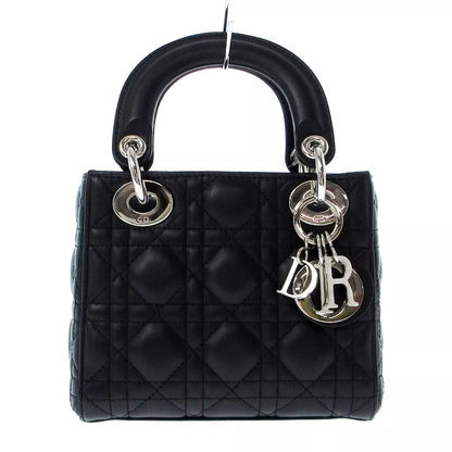 Auth DIOR Christian Dior Lady Dior Mini Bag In Black Lambskin