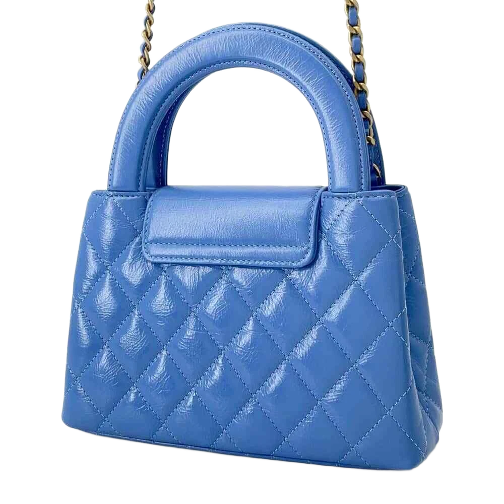 CHANEL Matelasse Mini Shopping Bag 2-Way Bag Size Mini Shiny Calf Leather Light Blue