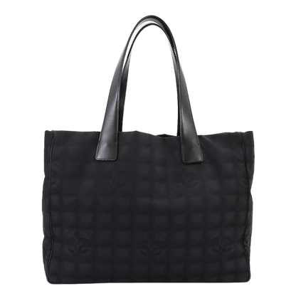 CHANEL New Travel Line Tote MM Bag Nylon Jacquard Leather Black A15991