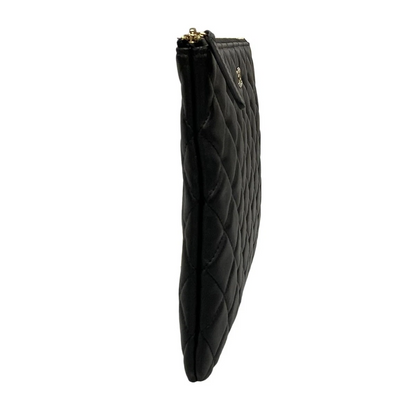 CHANEL Matelasse Black Lambskin Clutch Bag Gold Hardware