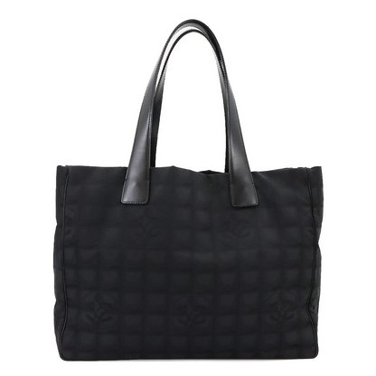 CHANEL New Travel Line Tote MM Bag Nylon Jacquard Leather Black A15991