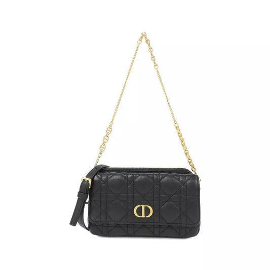 Authentic Dior Caro Pouch Shoulder Bag in Black with Gold Hardware