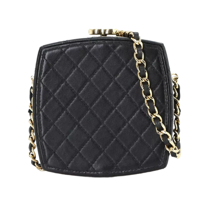 CHANEL Matelasse Chain Clutch Shoulder Bag Leather Black