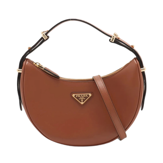 Prada Arke Leather 2 Way Shoulder Bag Brown