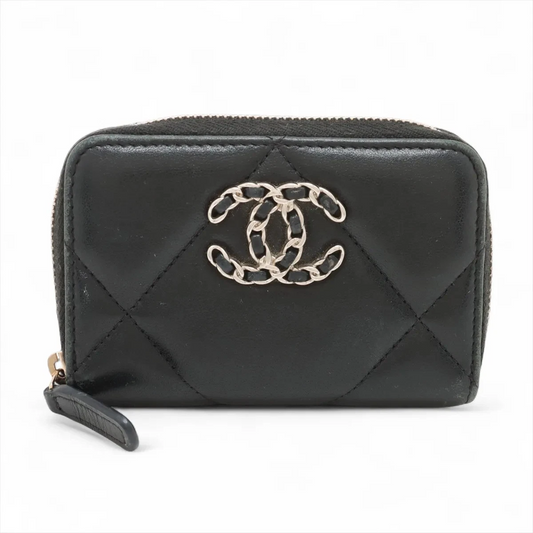 Chanel CHANEL 19 Lambskin Coin Purse Black Gold Metal Fittings