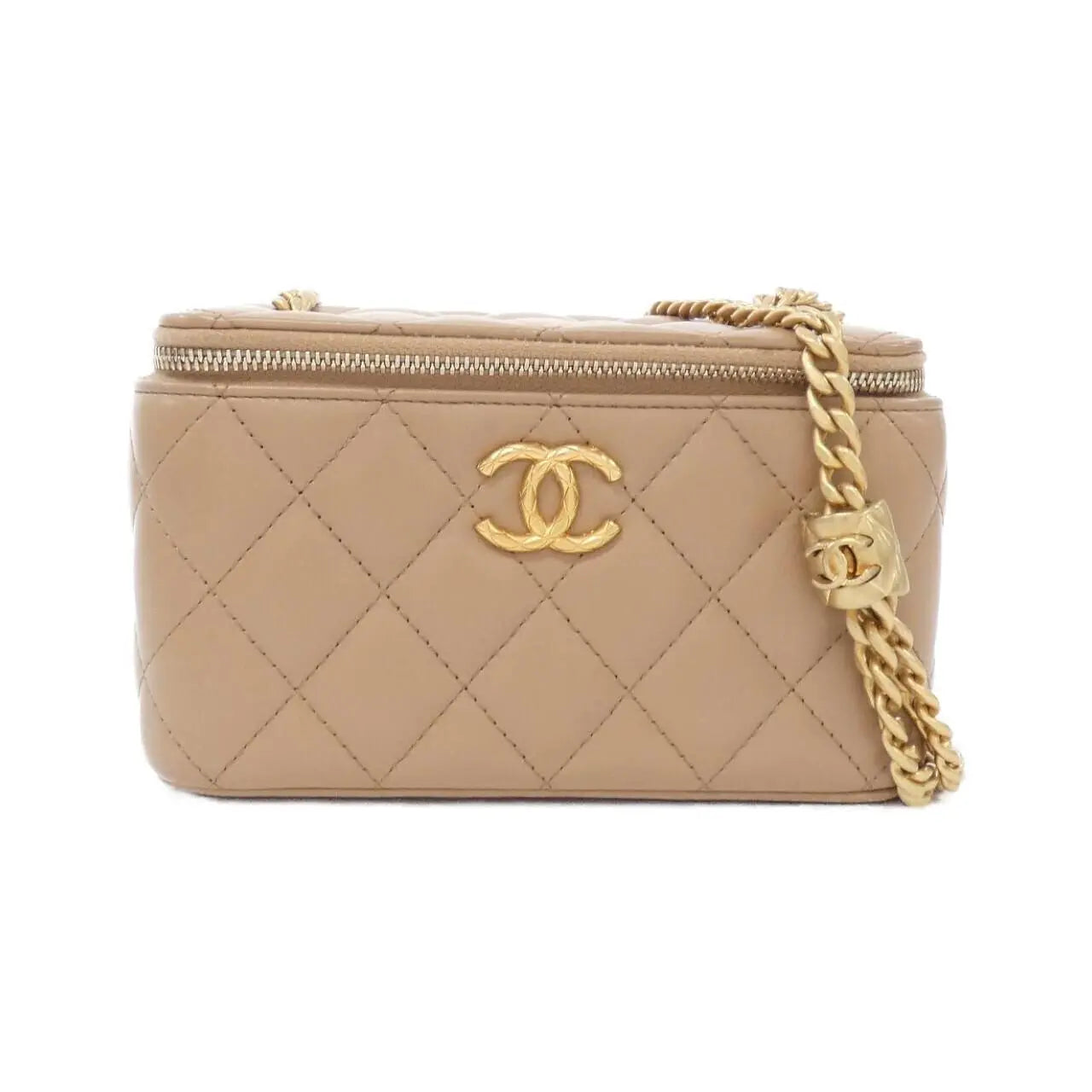 Authentic CHANEL AP3044 Shoulder Bag in Beige Lamb Leather