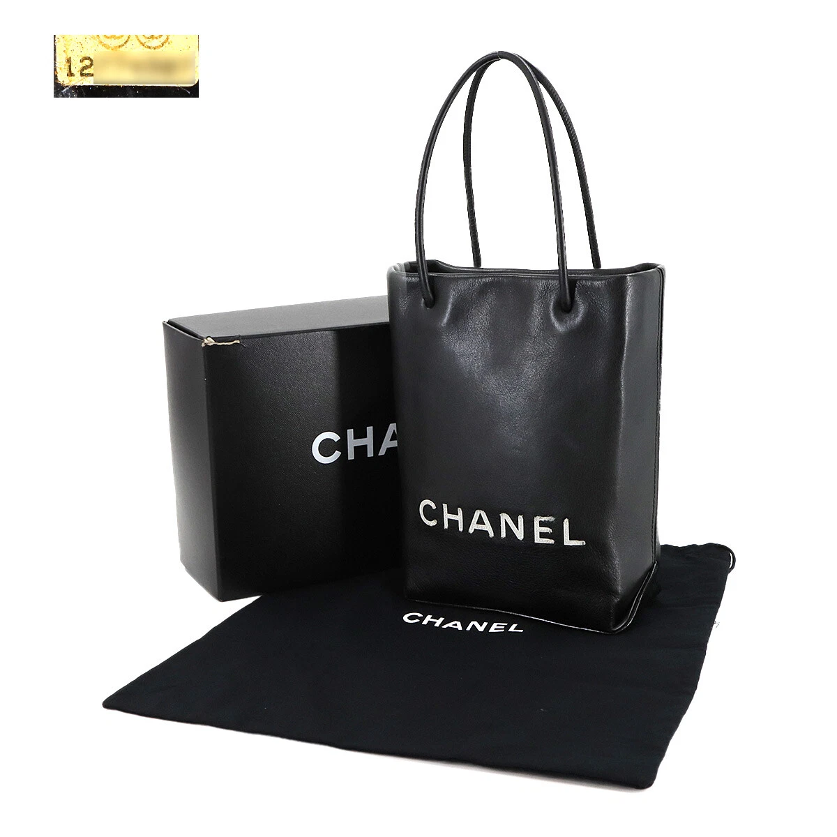 CHANEL Essential Tote Bag Leather Black White Purse