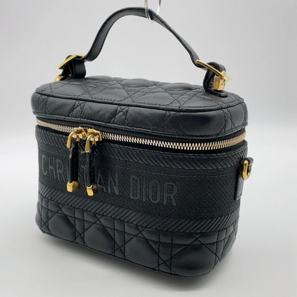 Christian Dior Small Cannage Leather 2-Way Vanity Bag in Black