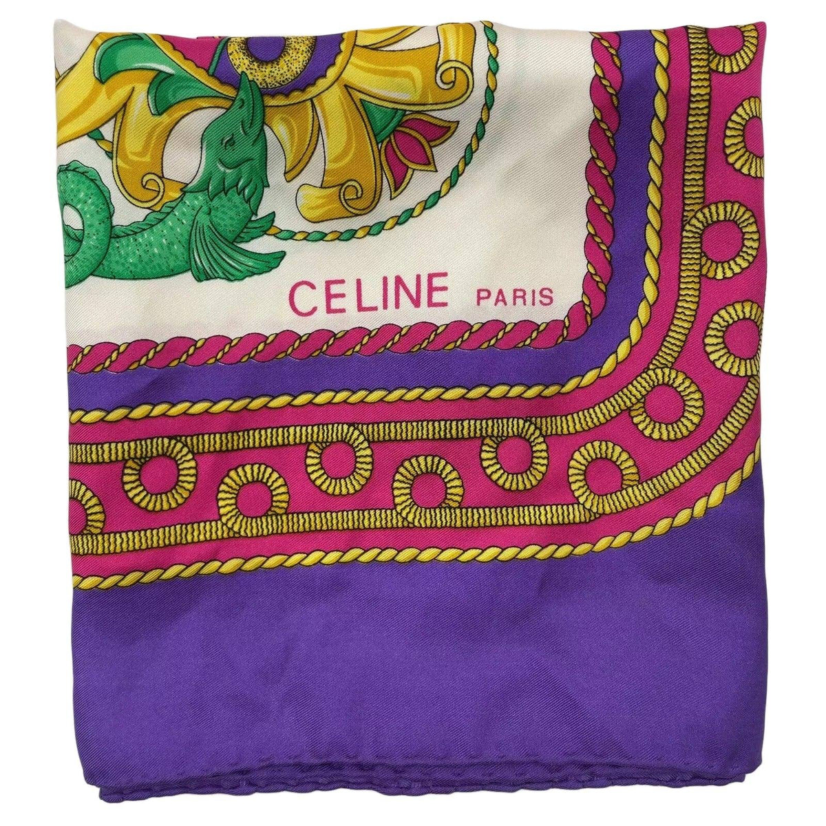 Celine Macadam Mermaid Rope Fish Blue x Multicolor Silk Scarf