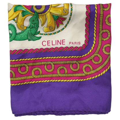 Celine Macadam Mermaid Rope Fish Blue x Multicolor Silk Scarf