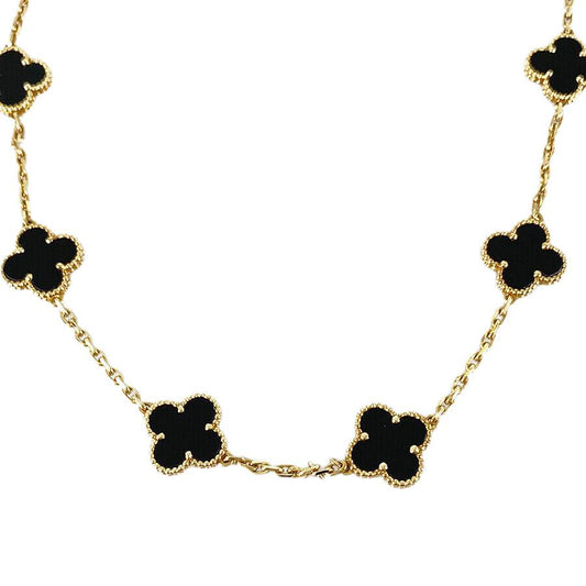 Van Cleef & Arpels Vintage Alhambra Yellow Gold Onyx Necklace
