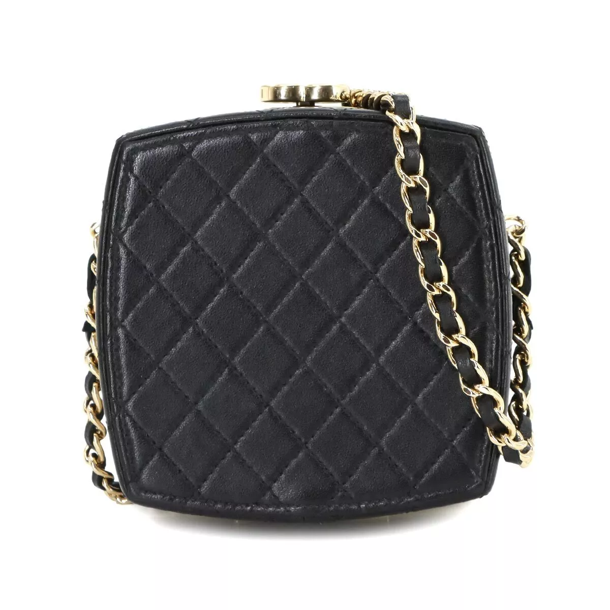 CHANEL Matelasse Chain Clutch Shoulder Bag Leather Black