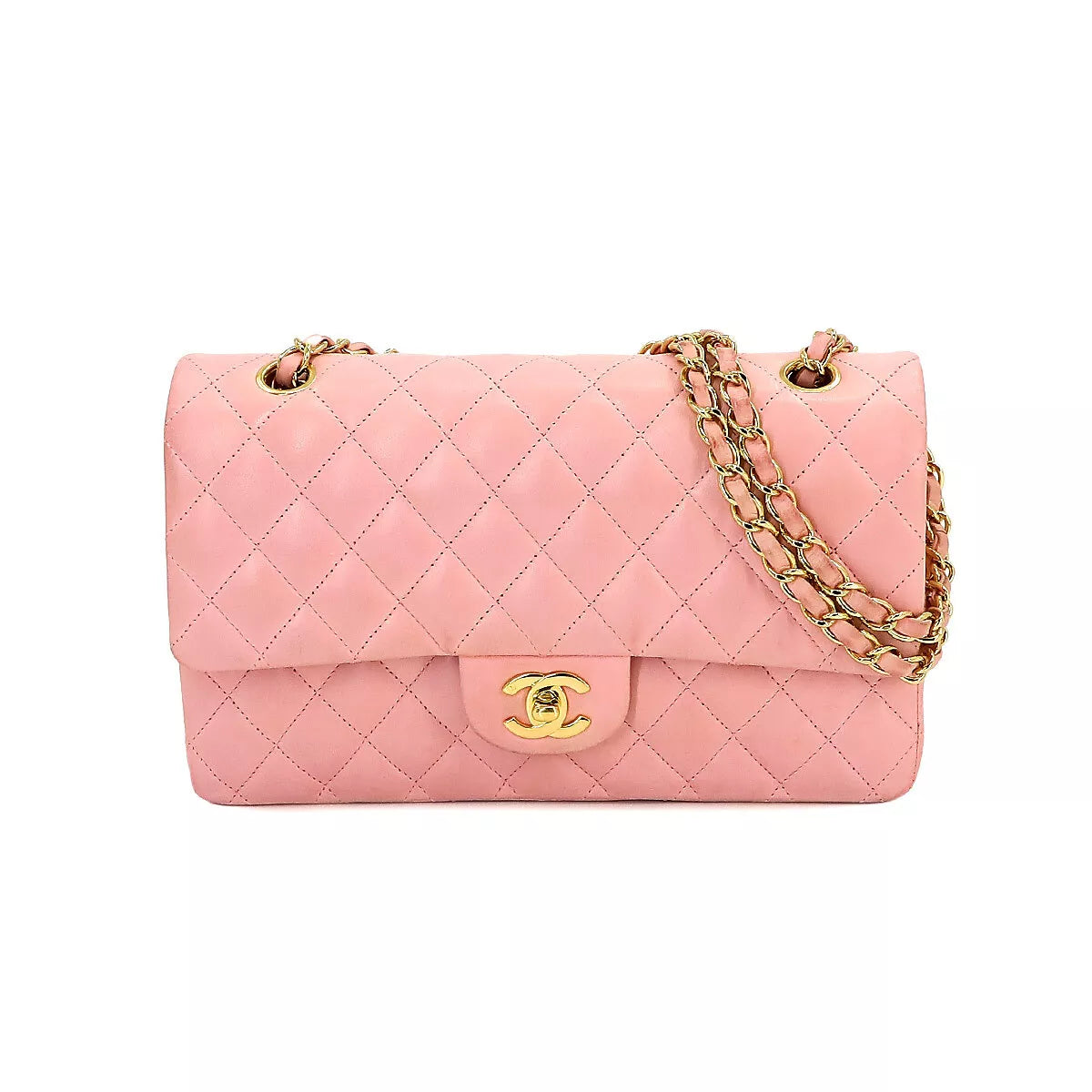 CHANEL Matelasse 25 Chain Shoulder Bag Leather Pink Purse