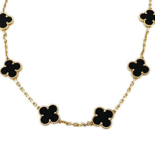 Van Cleef & Arpels Vintage Alhambra Yellow Gold Onyx Necklace