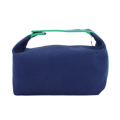 HERMES Bride a Brac GM Hand Bag Toile H Blue Marine Green Pouch