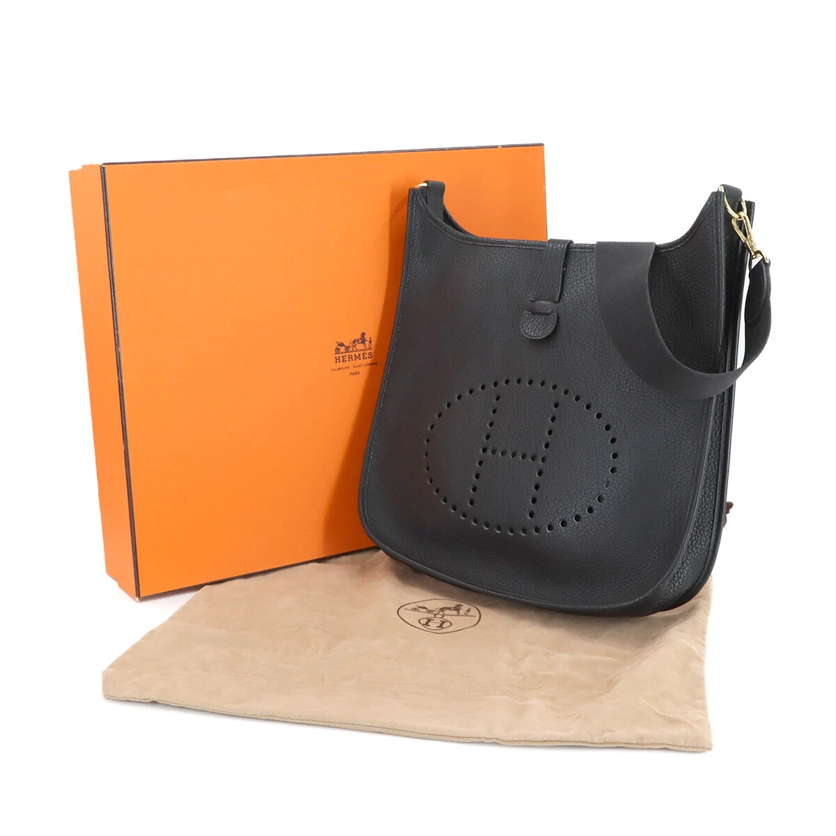 HERMES Evelyne GM Shoulder Bag Fjord Leather Black Purse