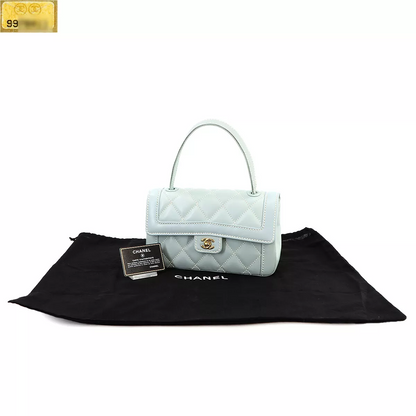 CHANEL Matelasse Wild Stitch Hand Bag Leather Light Blue