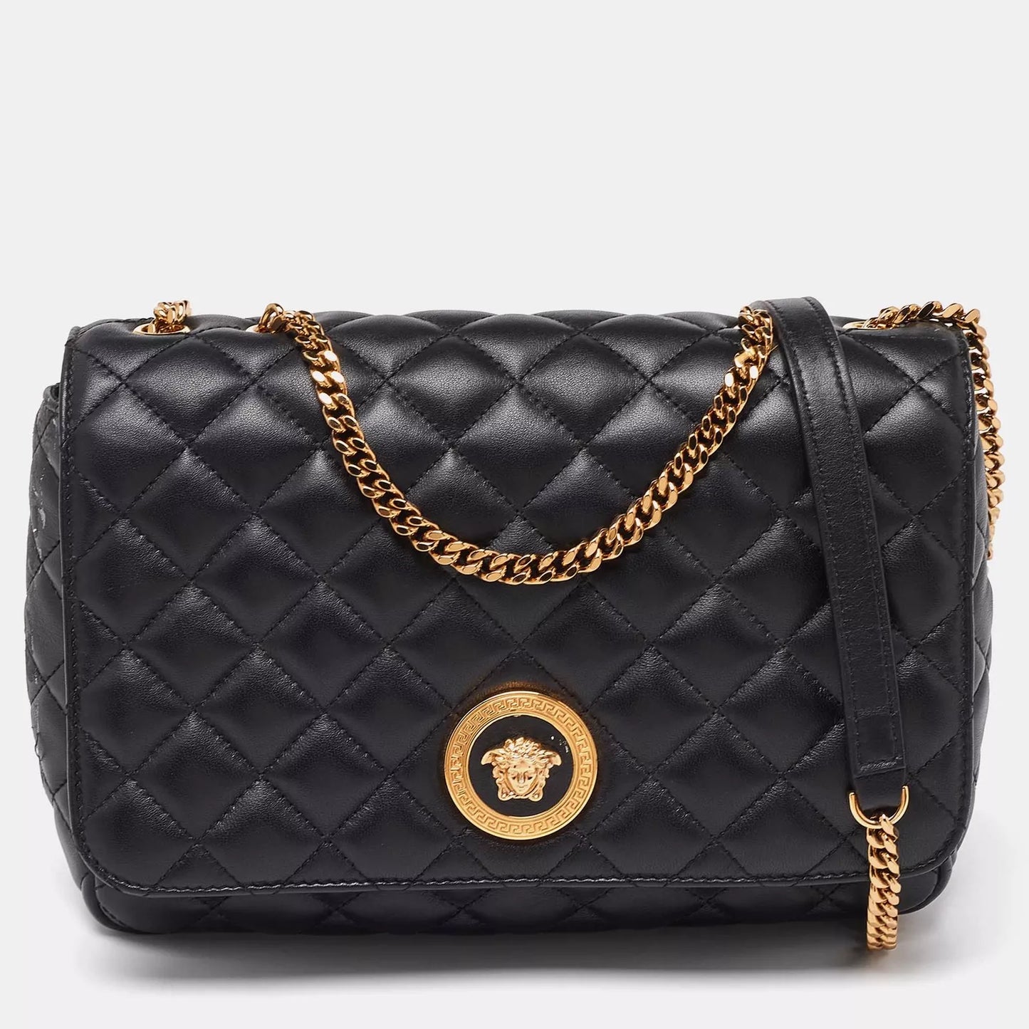 Versace Black Quilted Leather Medusa Chain Shoulder Bag