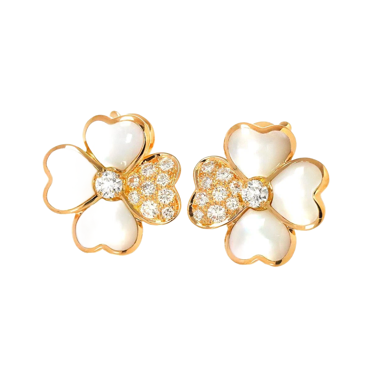 Van Cleef Arpels Cosmos Diamond Mother of Pearl SM Earrings Pierced 18K PG 750 90276174