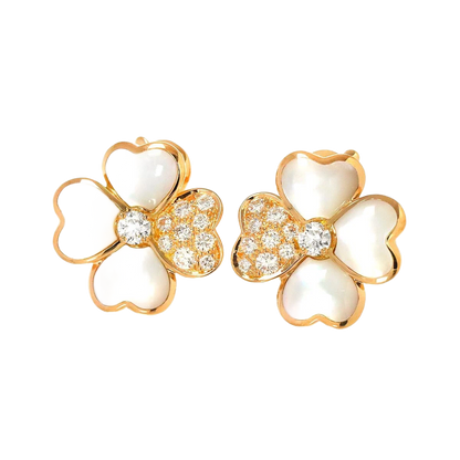 Van Cleef Arpels Cosmos Diamond Mother of Pearl SM Earrings Pierced 18K PG 750 90276174