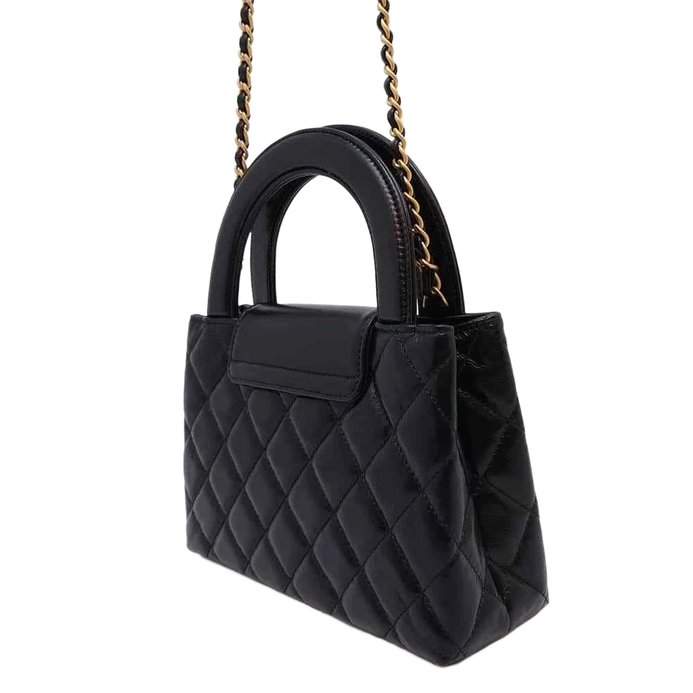 CHANEL Shopping Bag 2-Way Shoulder Bag Size Mini Shiny Calf Leather Black