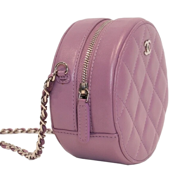 Chanel Matelasse Round Chain Shoulder Bag Lambskin Purple