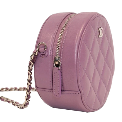 Chanel Matelasse Round Chain Shoulder Bag Lambskin Purple