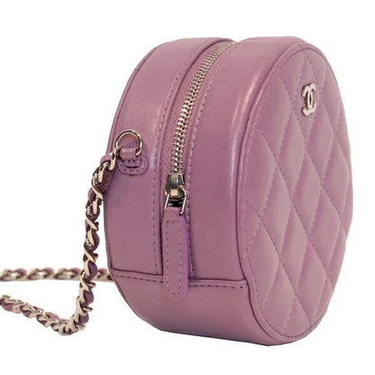 Chanel Matelasse Round Chain Shoulder Bag Lambskin Purple
